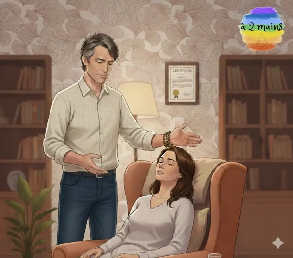 Hypnothérapeute en train de réaliser un soin