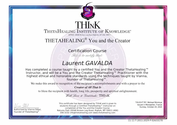 Certification ThétaHealing - Laurent GAVALDA